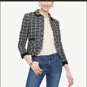 Ann Taylor tweed blue green Chanel esque blazer 2